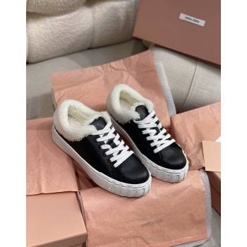 Miu Miu Low Sneakers in Black Nappa Leather and Wool Fur 2024 (KL-241014017)