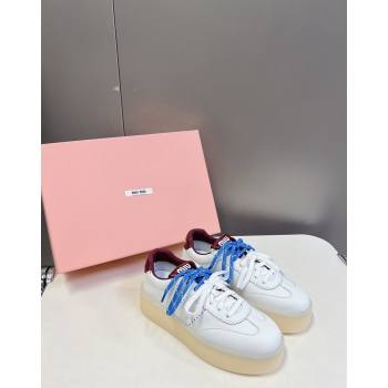 Miu Miu Leather Platform Sneakers with Color Laces White/Burgundy 2024 (MD-241014011)