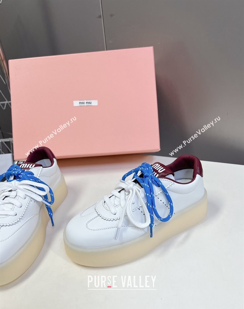 Miu Miu Leather Platform Sneakers with Color Laces White/Burgundy 2024 (MD-241014011)