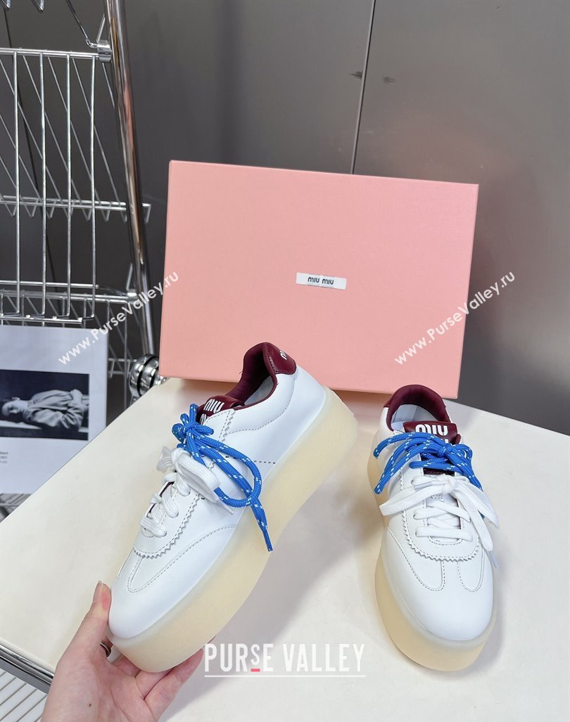 Miu Miu Leather Platform Sneakers with Color Laces White/Burgundy 2024 (MD-241014011)