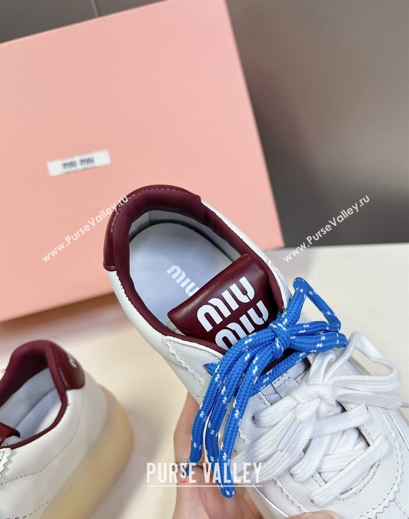 Miu Miu Leather Platform Sneakers with Color Laces White/Burgundy 2024 (MD-241014011)