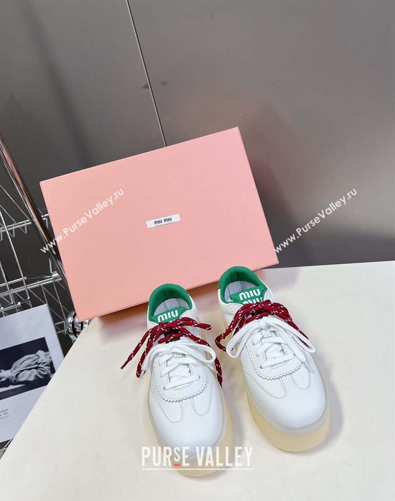 Miu Miu Leather Platform Sneakers with Color Laces White/Green 2024 (MD-241014012)