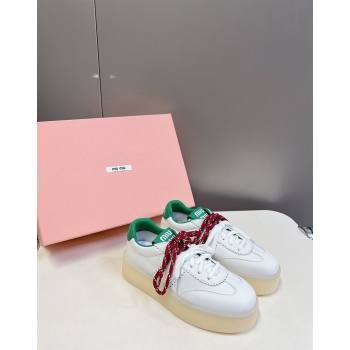 Miu Miu Leather Platform Sneakers with Color Laces White/Green 2024 (MD-241014012)