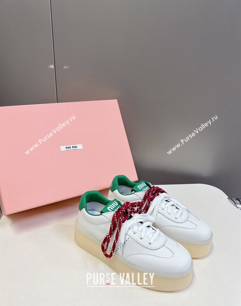 Miu Miu Leather Platform Sneakers with Color Laces White/Green 2024 (MD-241014012)