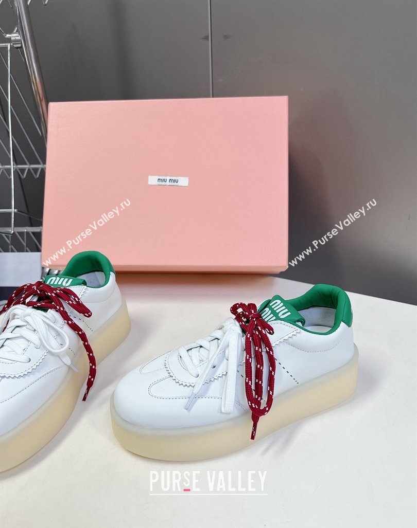 Miu Miu Leather Platform Sneakers with Color Laces White/Green 2024 (MD-241014012)