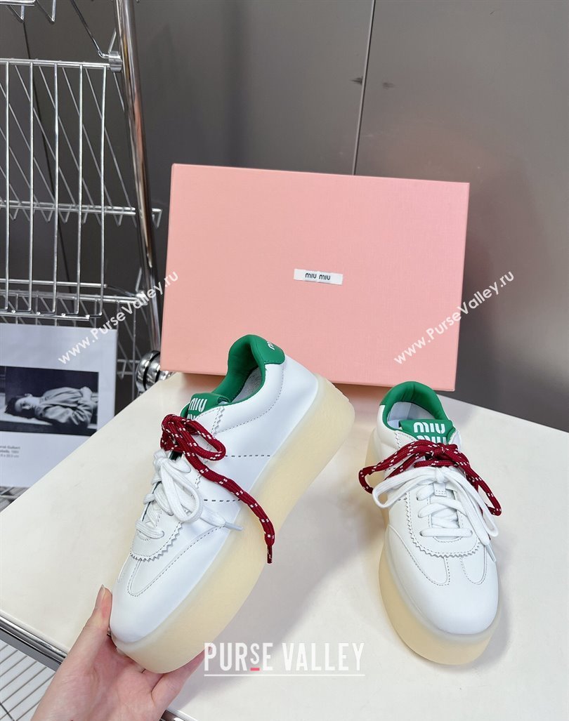 Miu Miu Leather Platform Sneakers with Color Laces White/Green 2024 (MD-241014012)