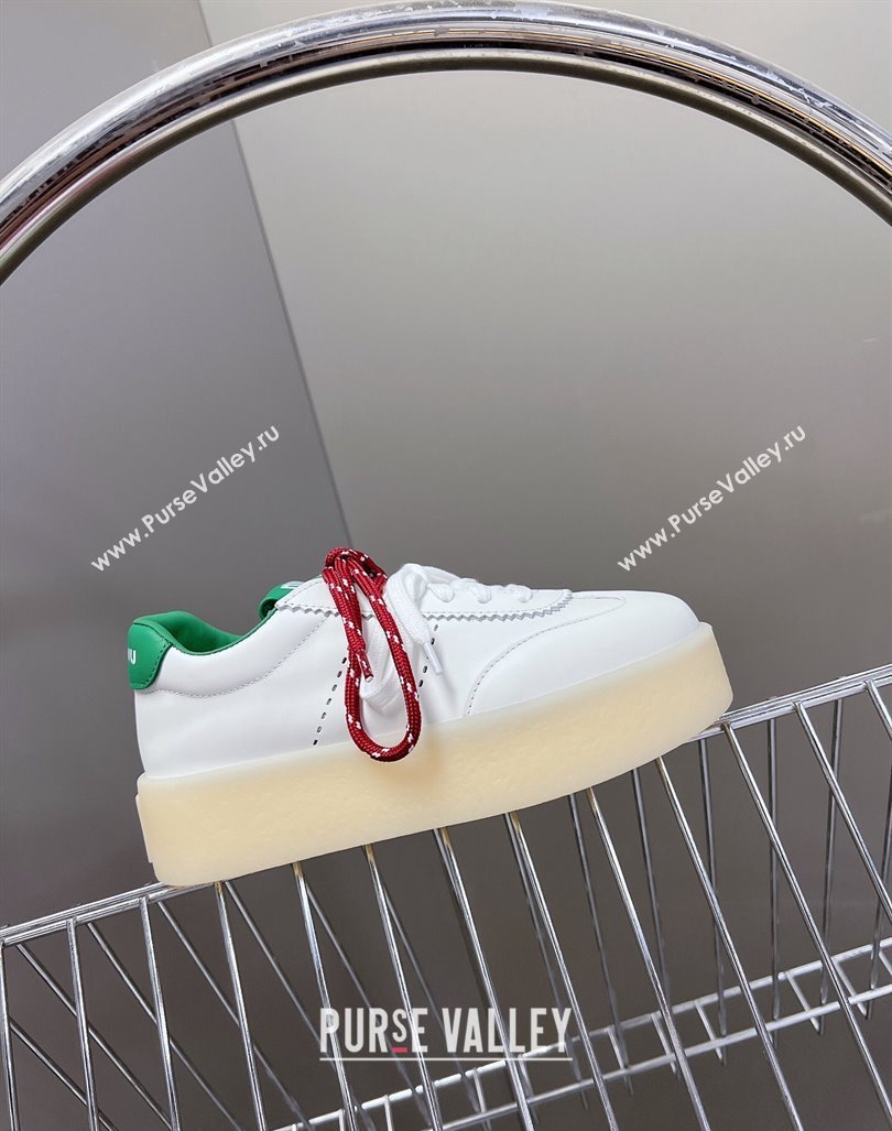 Miu Miu Leather Platform Sneakers with Color Laces White/Green 2024 (MD-241014012)