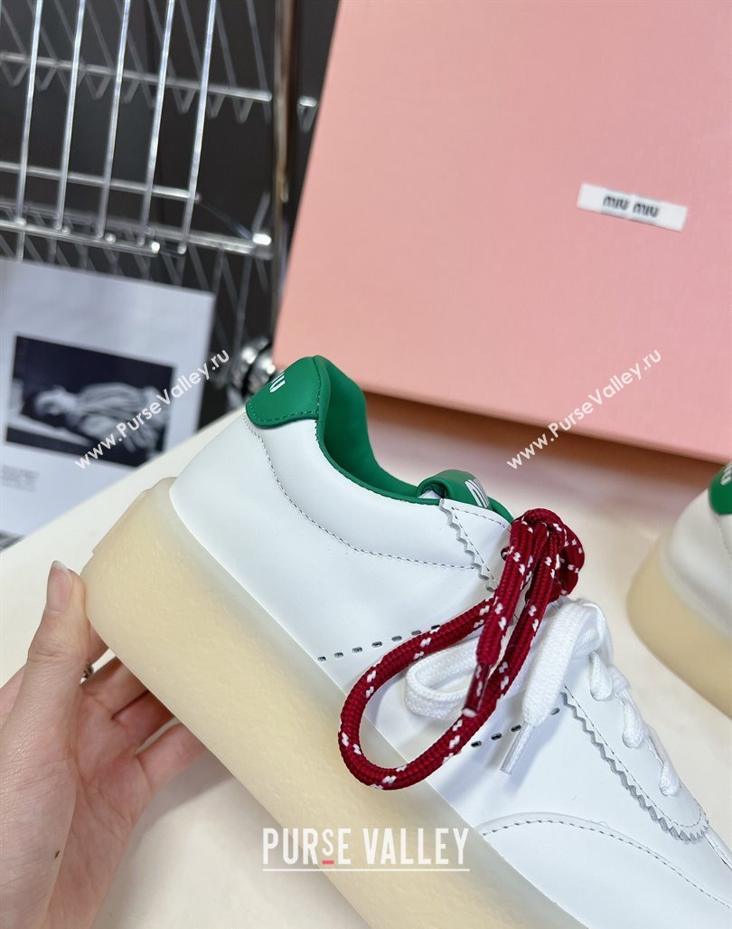 Miu Miu Leather Platform Sneakers with Color Laces White/Green 2024 (MD-241014012)