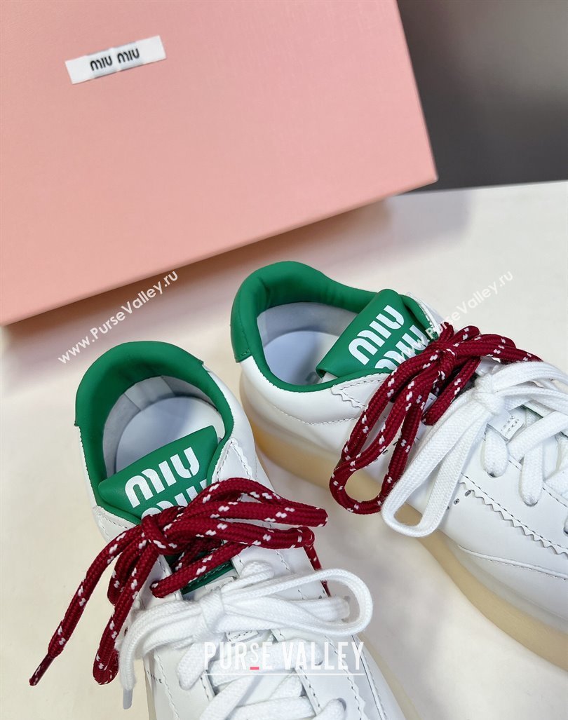 Miu Miu Leather Platform Sneakers with Color Laces White/Green 2024 (MD-241014012)