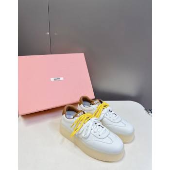 Miu Miu Leather Platform Sneakers with Color Laces White/Brown 2024 (MD-241014013)