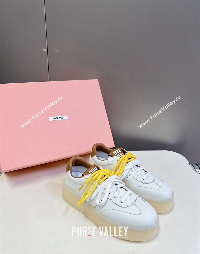 Miu Miu Leather Platform Sneakers with Color Laces White/Brown 2024 (MD-241014013)