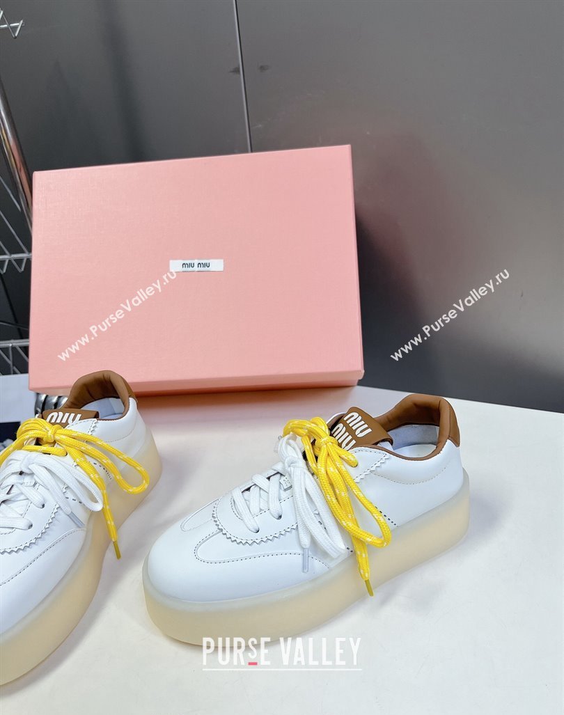 Miu Miu Leather Platform Sneakers with Color Laces White/Brown 2024 (MD-241014013)