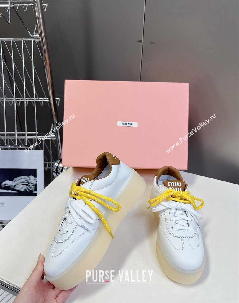 Miu Miu Leather Platform Sneakers with Color Laces White/Brown 2024 (MD-241014013)