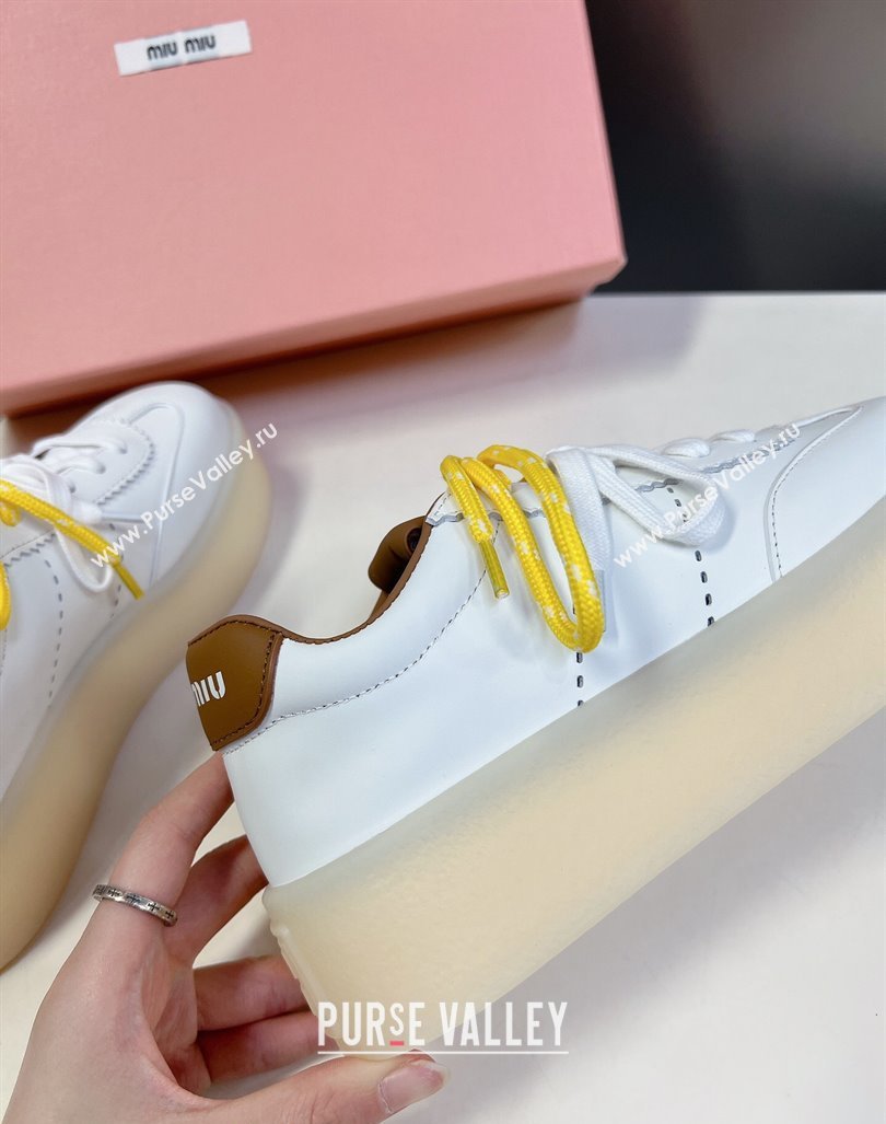 Miu Miu Leather Platform Sneakers with Color Laces White/Brown 2024 (MD-241014013)