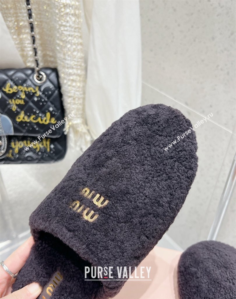 Miu Miu Shearling Fur Flat Mules Black 2024 MM101203 (MD-241012071)