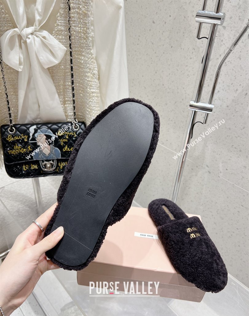 Miu Miu Shearling Fur Flat Mules Black 2024 MM101203 (MD-241012071)