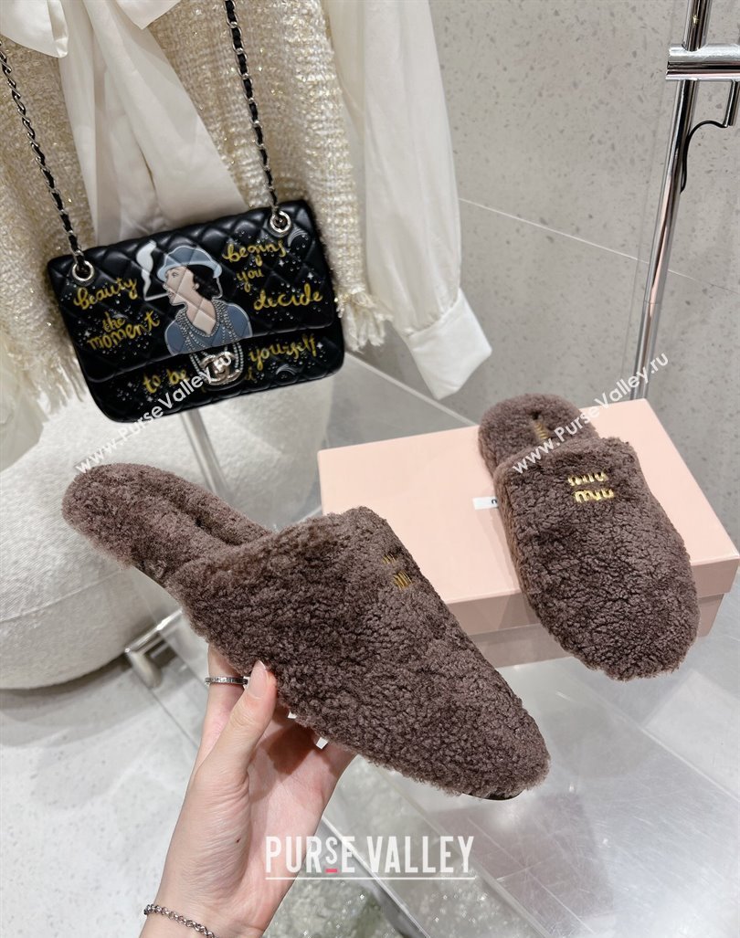 Miu Miu Shearling Fur Flat Mules Grey 2024 MM101203 (MD-241012072)