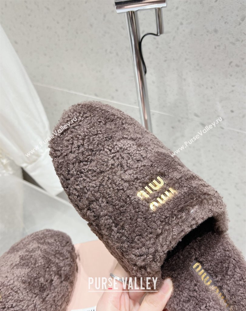 Miu Miu Shearling Fur Flat Mules Grey 2024 MM101203 (MD-241012072)