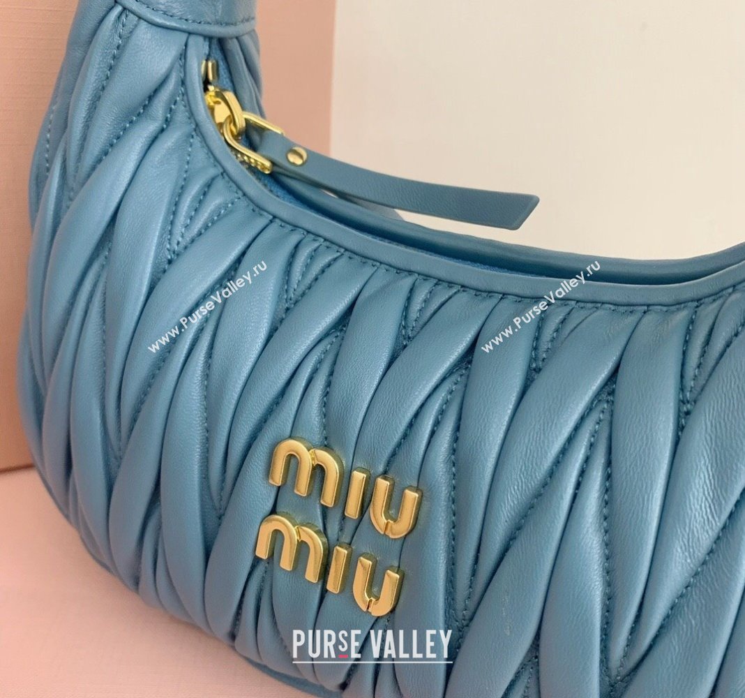 Miu Miu Wander Matelasse Nappa Leather Small Hobo bag 5BC125 Blue 2024 (LN-24103083)