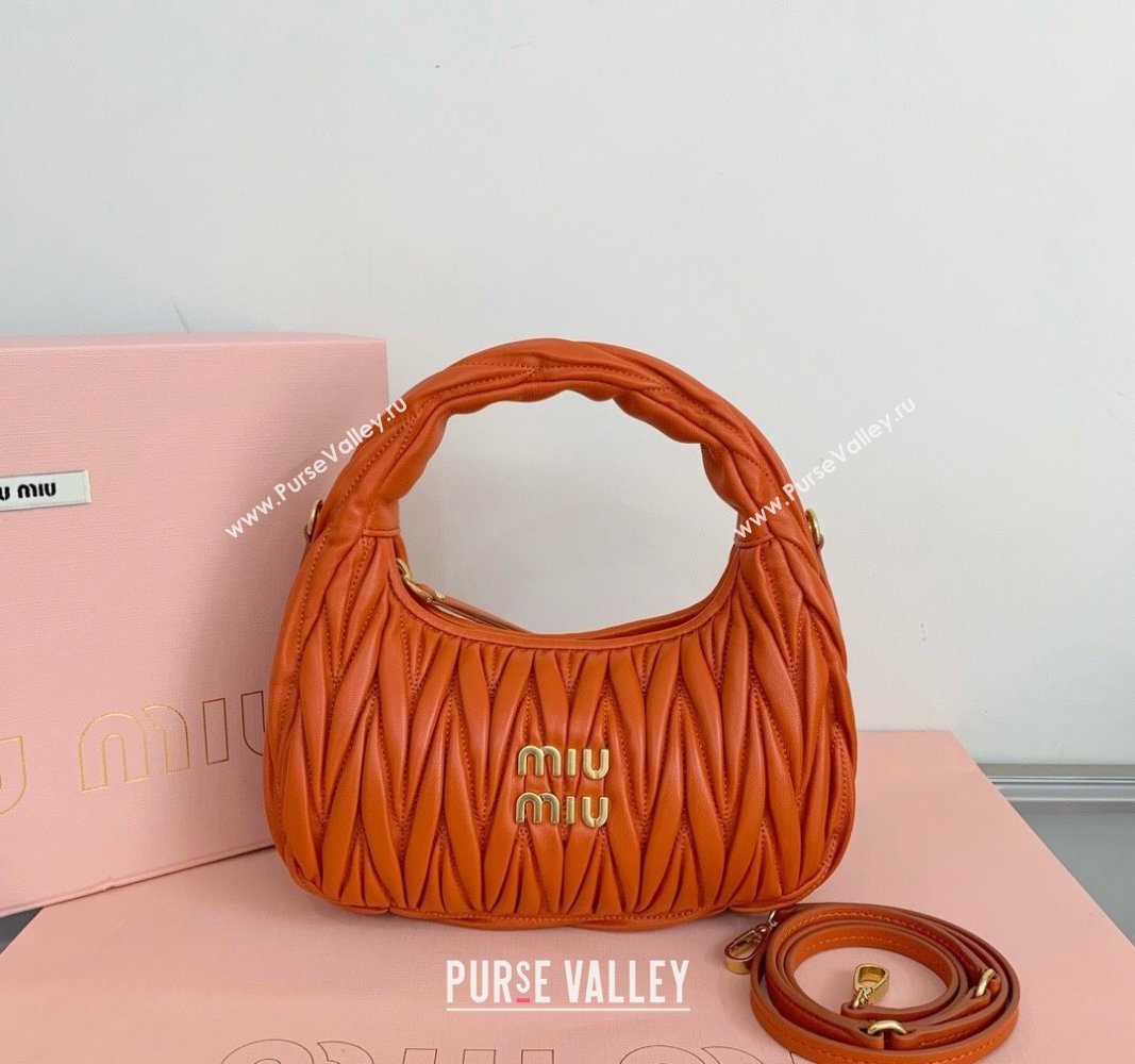 Miu Miu Wander Matelasse Nappa Leather Small Hobo bag 5BC125 Orange 2024 (LN-24103084)