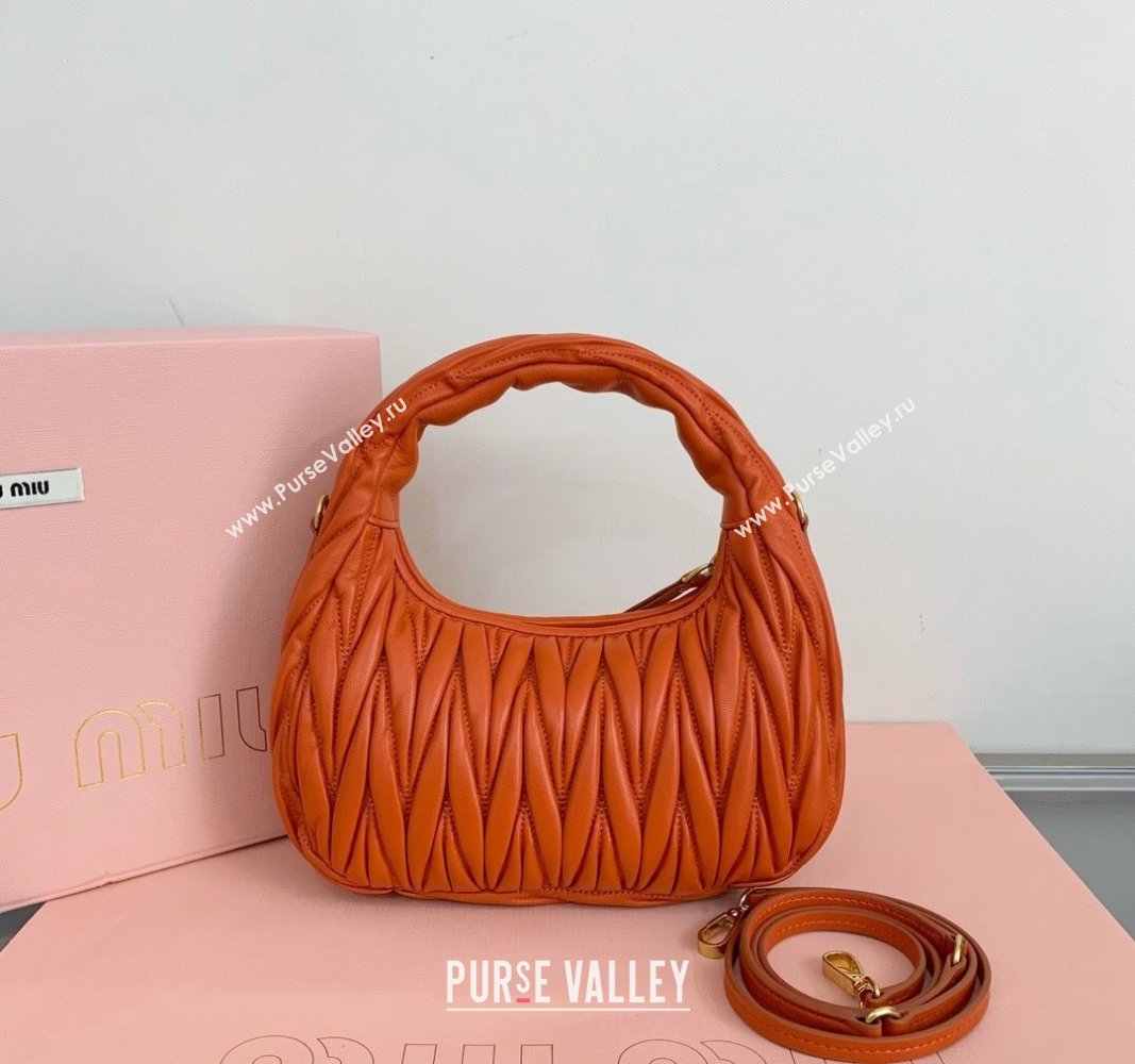 Miu Miu Wander Matelasse Nappa Leather Small Hobo bag 5BC125 Orange 2024 (LN-24103084)