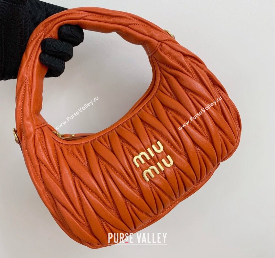 Miu Miu Wander Matelasse Nappa Leather Small Hobo bag 5BC125 Orange 2024 (LN-24103084)