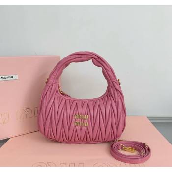 Miu Miu Wander Matelasse Nappa Leather Small Hobo bag 5BC125 Pink2 2024 (LN-24103085)