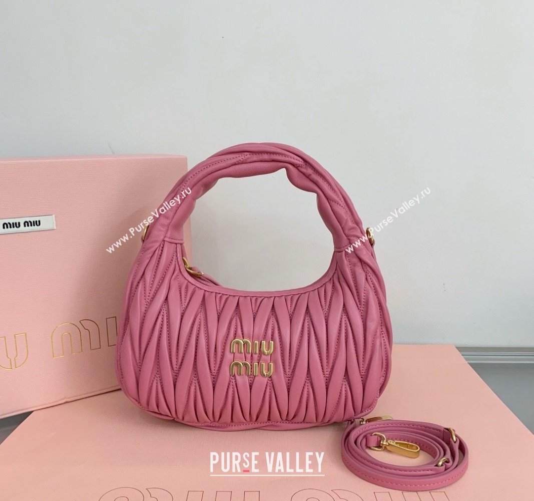 Miu Miu Wander Matelasse Nappa Leather Small Hobo bag 5BC125 Pink2 2024 (LN-24103085)