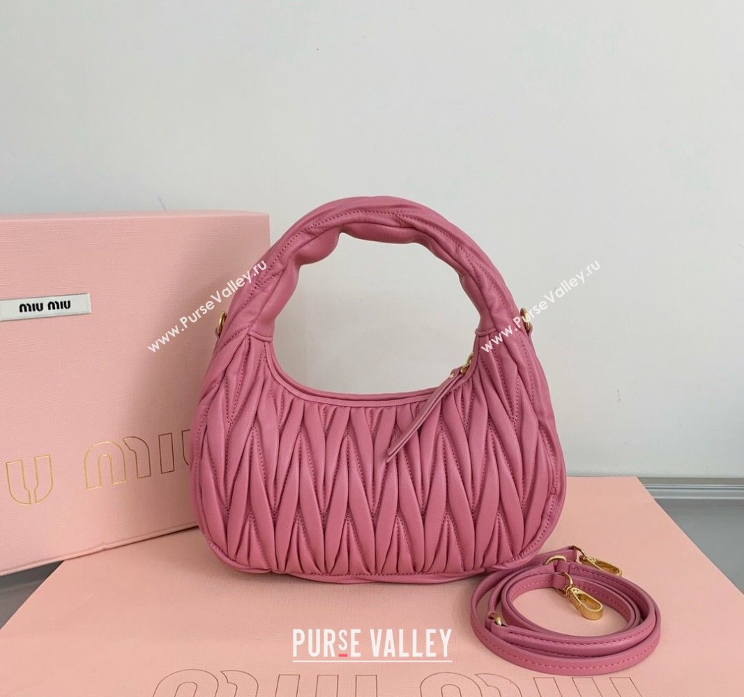 Miu Miu Wander Matelasse Nappa Leather Small Hobo bag 5BC125 Pink2 2024 (LN-24103085)