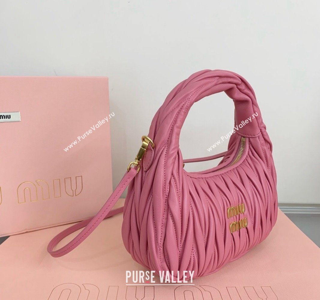 Miu Miu Wander Matelasse Nappa Leather Small Hobo bag 5BC125 Pink2 2024 (LN-24103085)