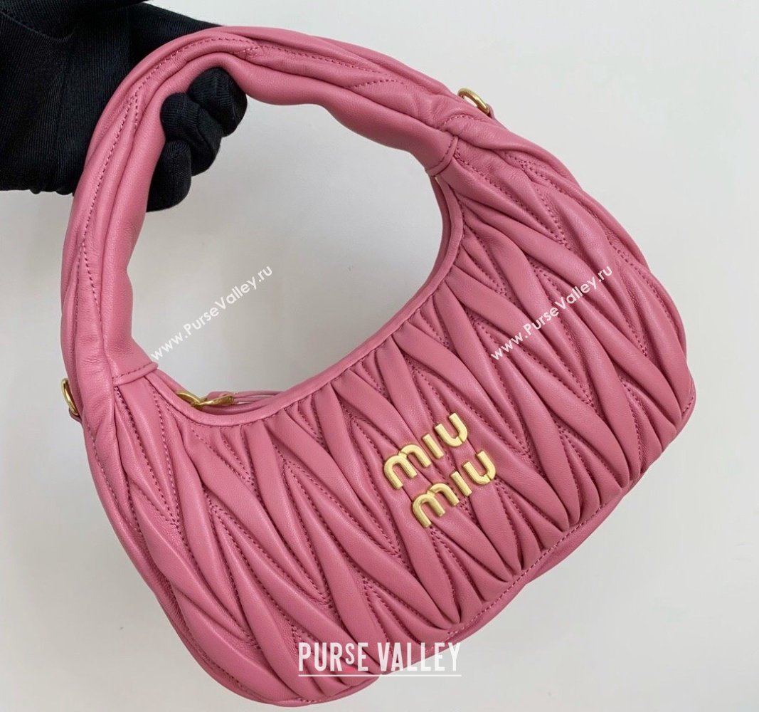 Miu Miu Wander Matelasse Nappa Leather Small Hobo bag 5BC125 Pink2 2024 (LN-24103085)