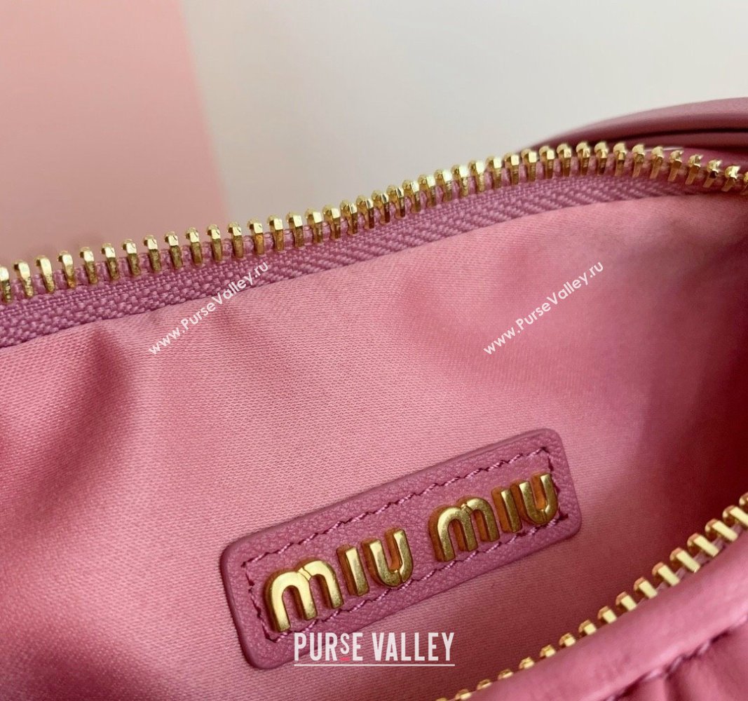 Miu Miu Wander Matelasse Nappa Leather Small Hobo bag 5BC125 Pink2 2024 (LN-24103085)