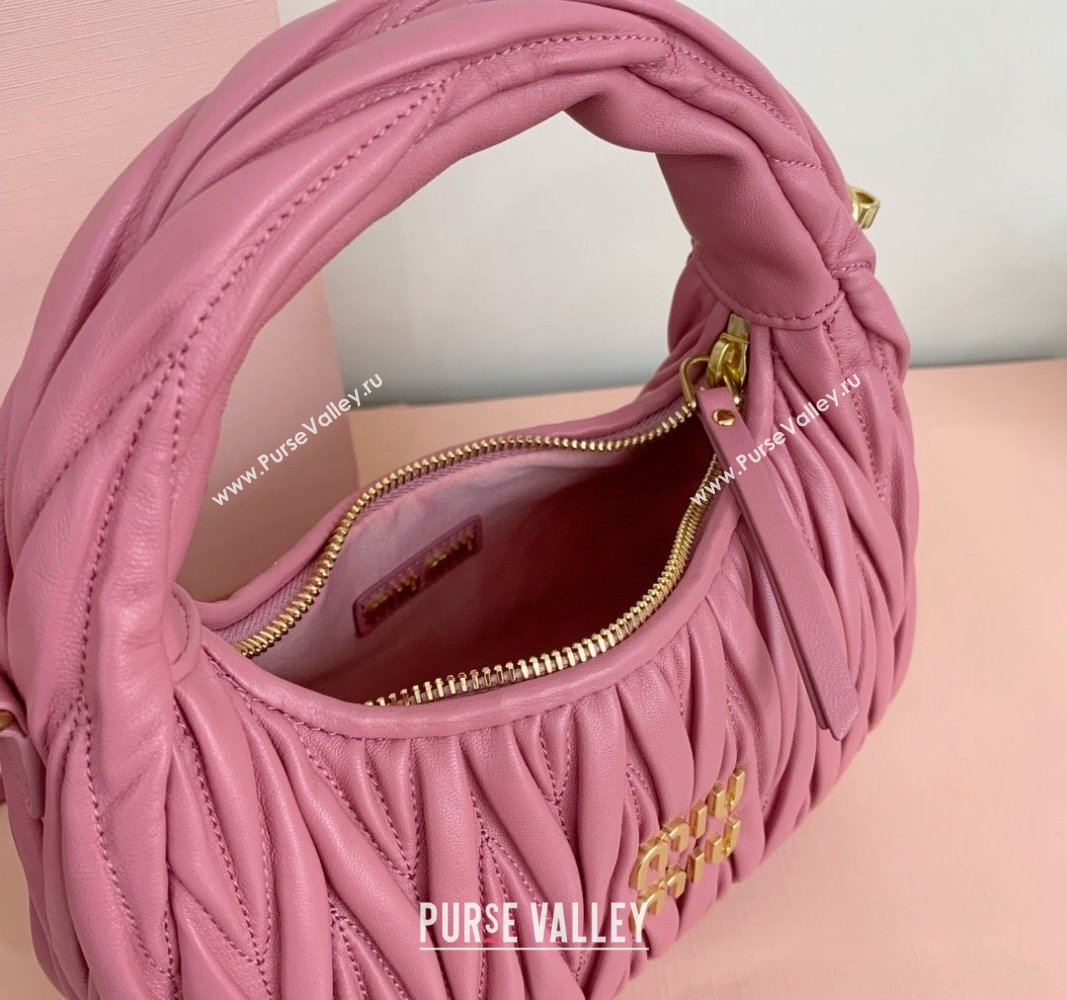 Miu Miu Wander Matelasse Nappa Leather Small Hobo bag 5BC125 Pink2 2024 (LN-24103085)