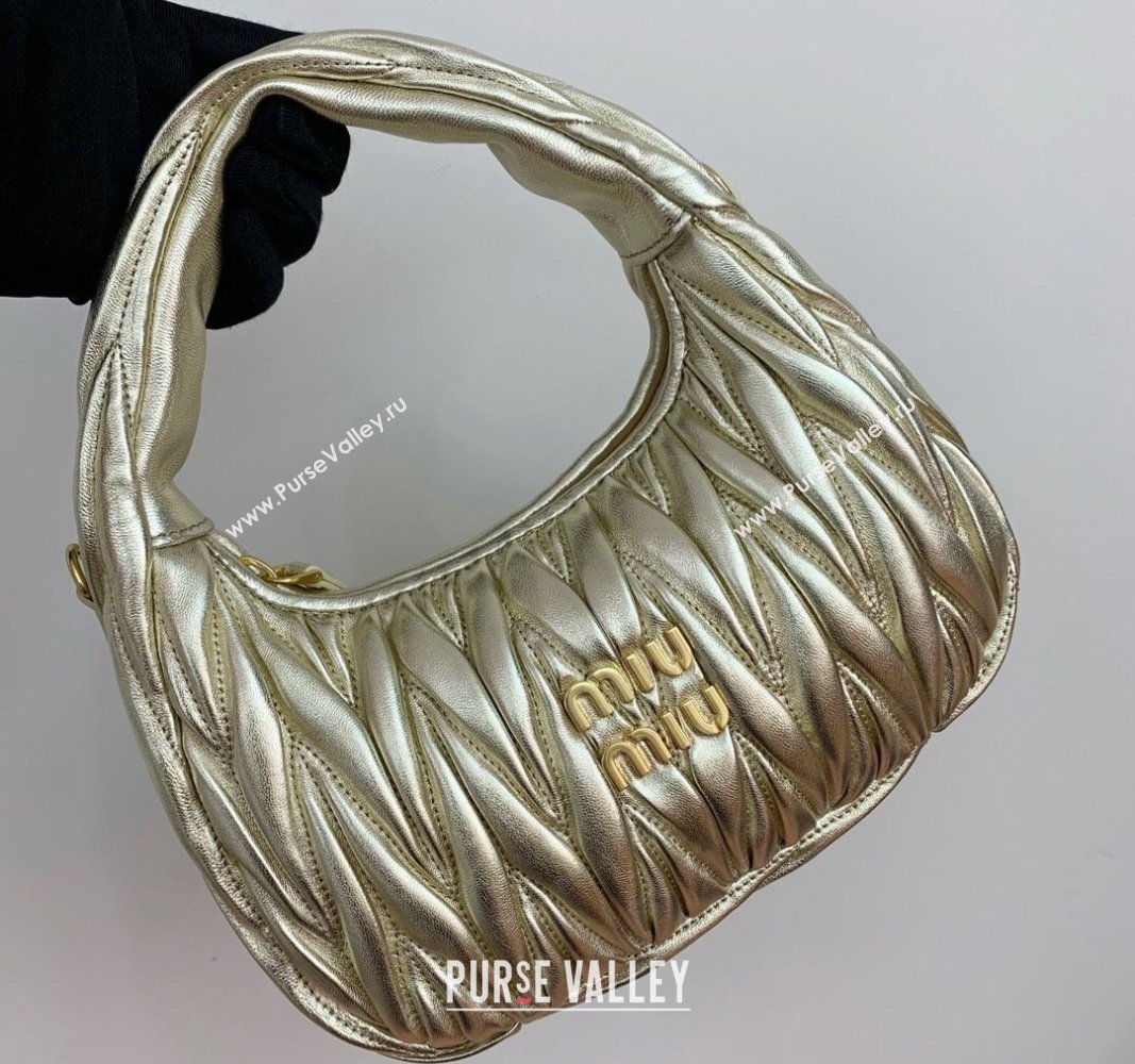 Miu Miu Wander Matelasse Nappa Leather Small Hobo bag 5BC125 Gold 2024 (LN-24103086)