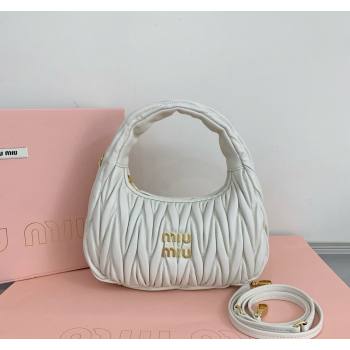 Miu Miu Wander Matelasse Nappa Leather Small Hobo bag 5BC125 White 2024 (LN-24103087)