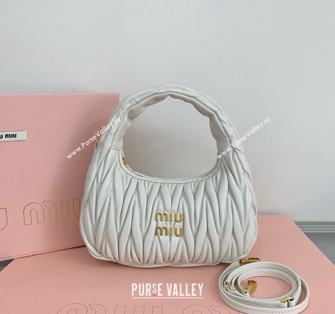 Miu Miu Wander Matelasse Nappa Leather Small Hobo bag 5BC125 White 2024 (LN-24103087)