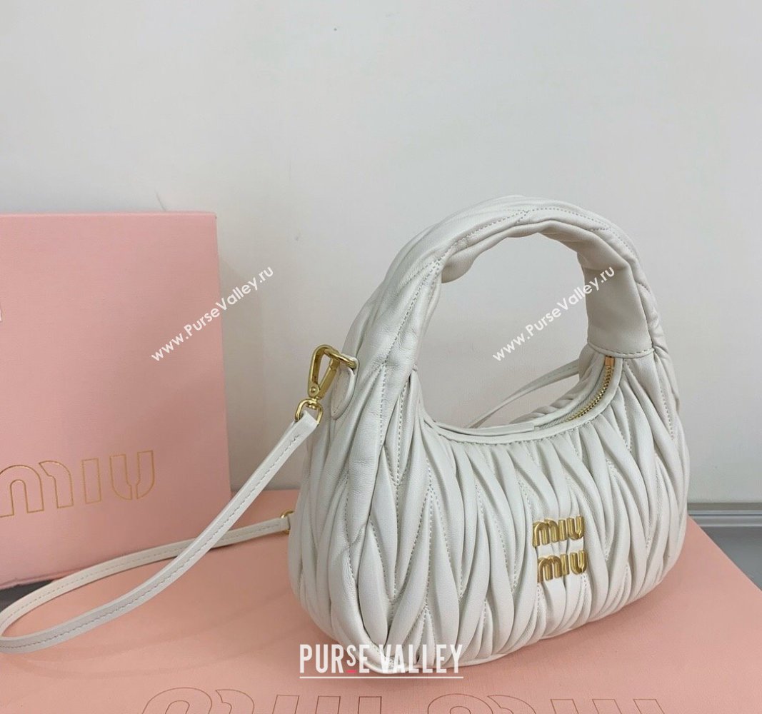 Miu Miu Wander Matelasse Nappa Leather Small Hobo bag 5BC125 White 2024 (LN-24103087)