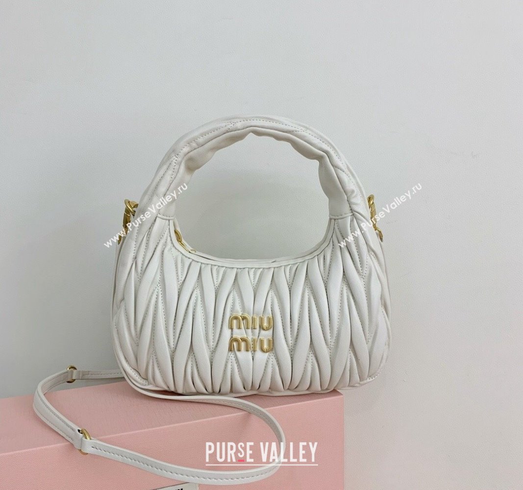 Miu Miu Wander Matelasse Nappa Leather Small Hobo bag 5BC125 White 2024 (LN-24103087)