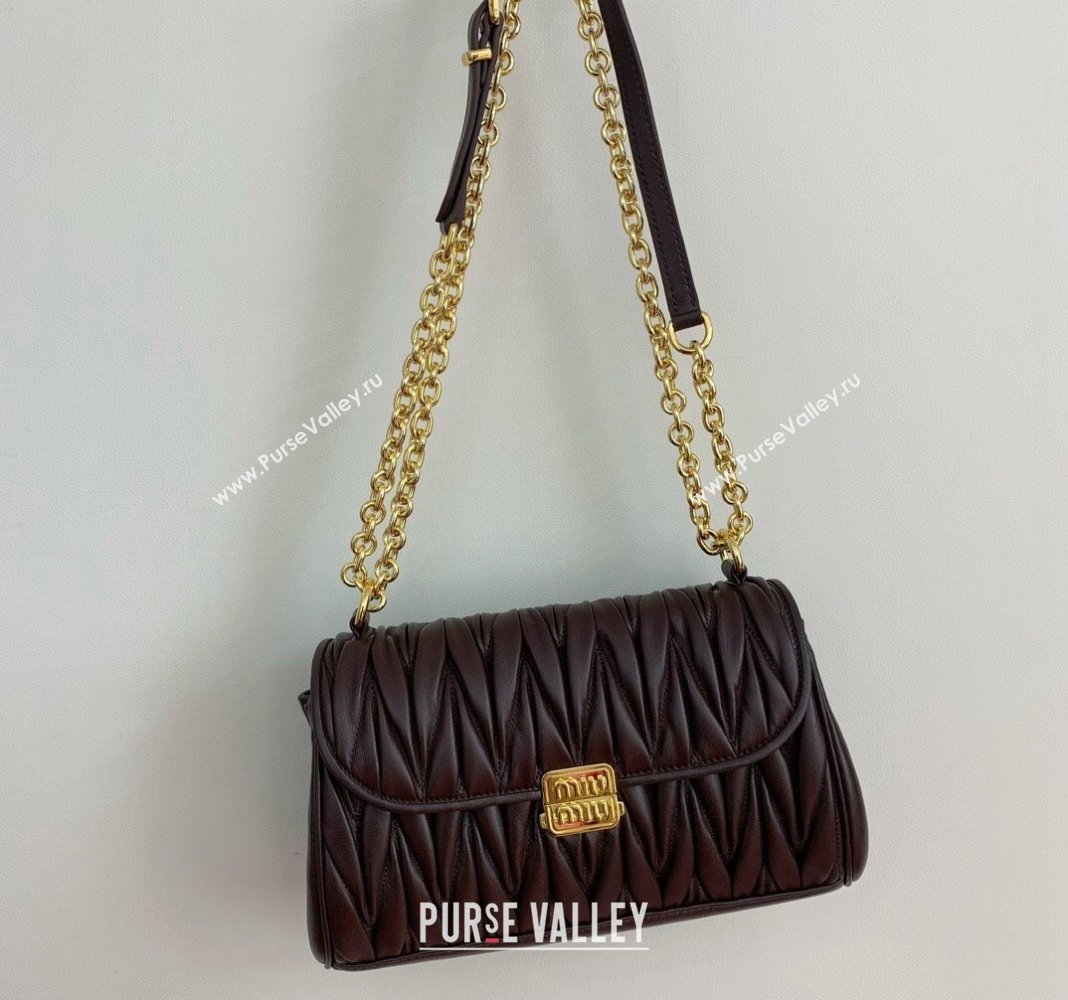 Miu Miu Matelasse nappa Leather Chain shoulder bag 5BD266 Briarwood Brown 2024 (LN-24103074)