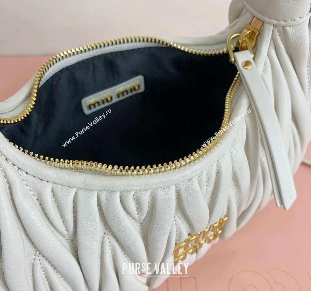 Miu Miu Wander Matelasse Nappa Leather Small Hobo bag 5BC125 White 2024 (LN-24103087)