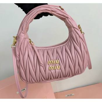 Miu Miu Wander Matelasse Nappa Leather Small Hobo bag 5BC125 Light Pink 2024 (LN-24103088)