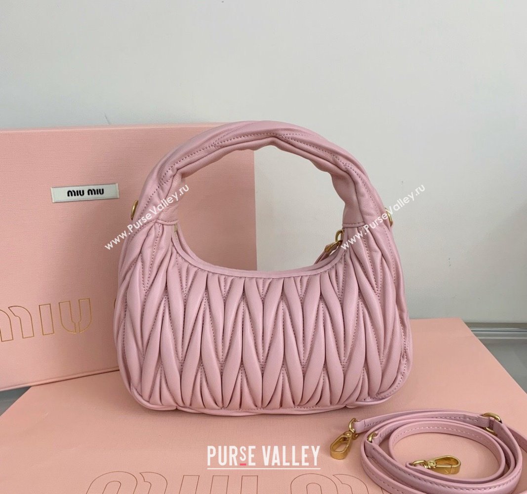 Miu Miu Wander Matelasse Nappa Leather Small Hobo bag 5BC125 Light Pink 2024 (LN-24103088)