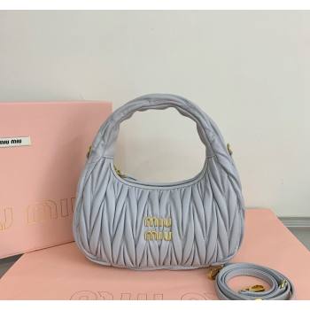 Miu Miu Wander Matelasse Nappa Leather Small Hobo bag 5BC125 Light Grey 2024 (LN-24103089)