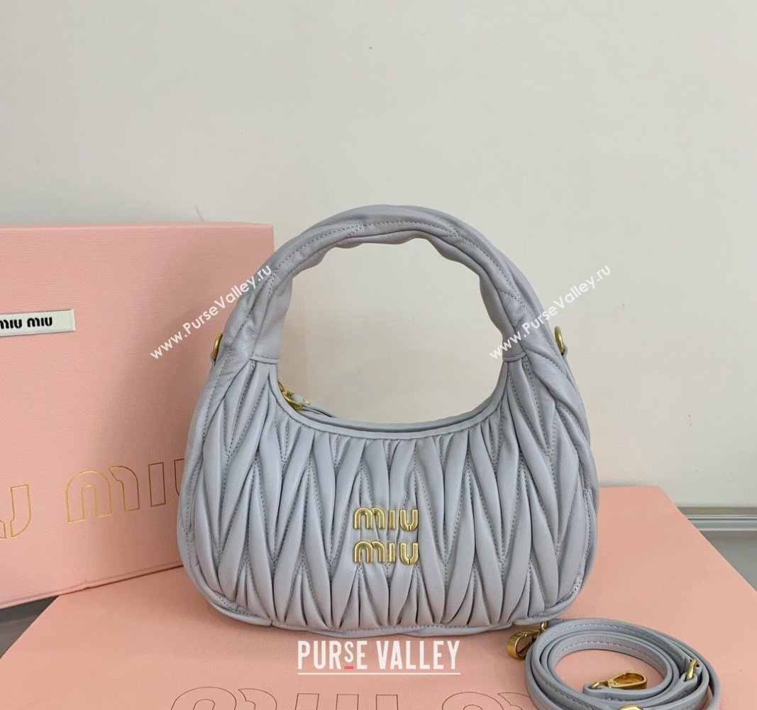 Miu Miu Wander Matelasse Nappa Leather Small Hobo bag 5BC125 Light Grey 2024 (LN-24103089)