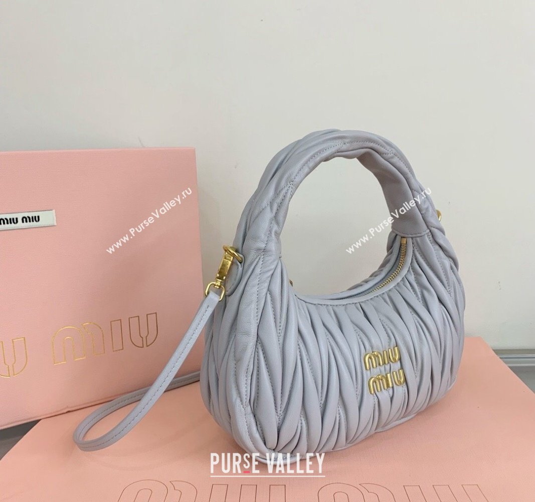 Miu Miu Wander Matelasse Nappa Leather Small Hobo bag 5BC125 Light Grey 2024 (LN-24103089)