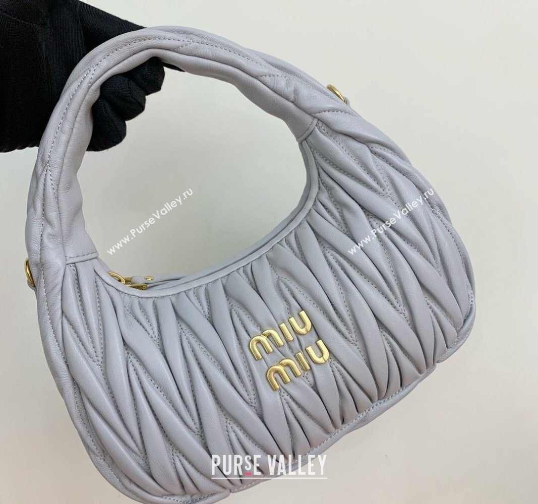 Miu Miu Wander Matelasse Nappa Leather Small Hobo bag 5BC125 Light Grey 2024 (LN-24103089)