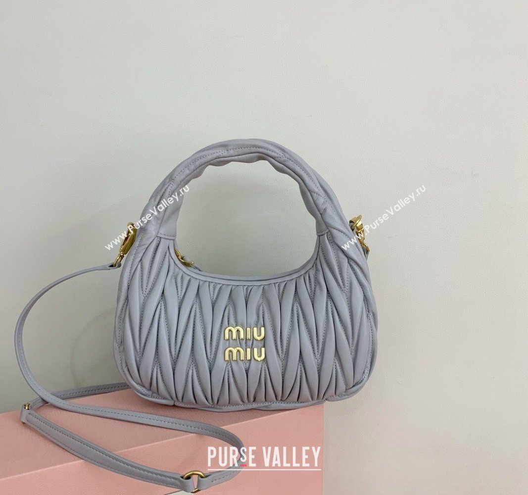 Miu Miu Wander Matelasse Nappa Leather Small Hobo bag 5BC125 Light Grey 2024 (LN-24103089)