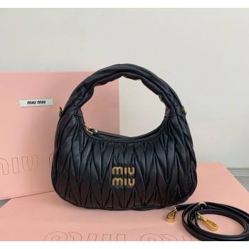 Miu Miu Wander Matelasse Nappa Leather Small Hobo bag 5BC125 Black 2024 (LN-24103091)