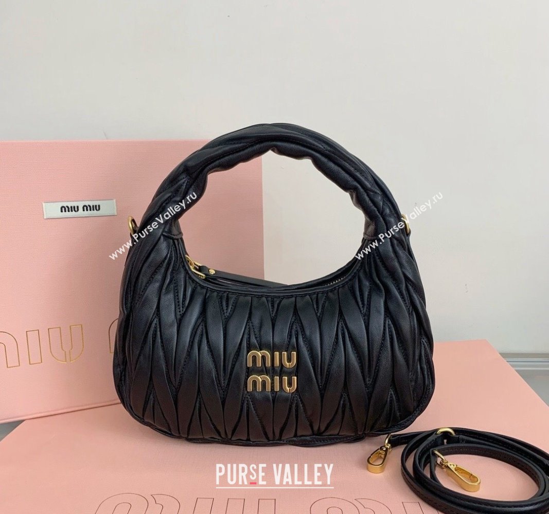 Miu Miu Wander Matelasse Nappa Leather Small Hobo bag 5BC125 Black 2024 (LN-24103091)