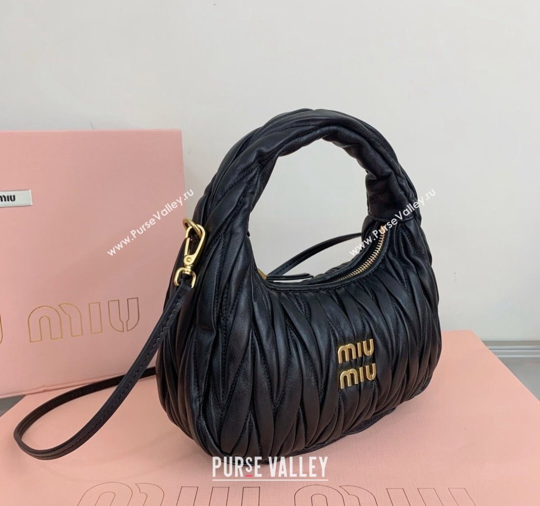 Miu Miu Wander Matelasse Nappa Leather Small Hobo bag 5BC125 Black 2024 (LN-24103091)